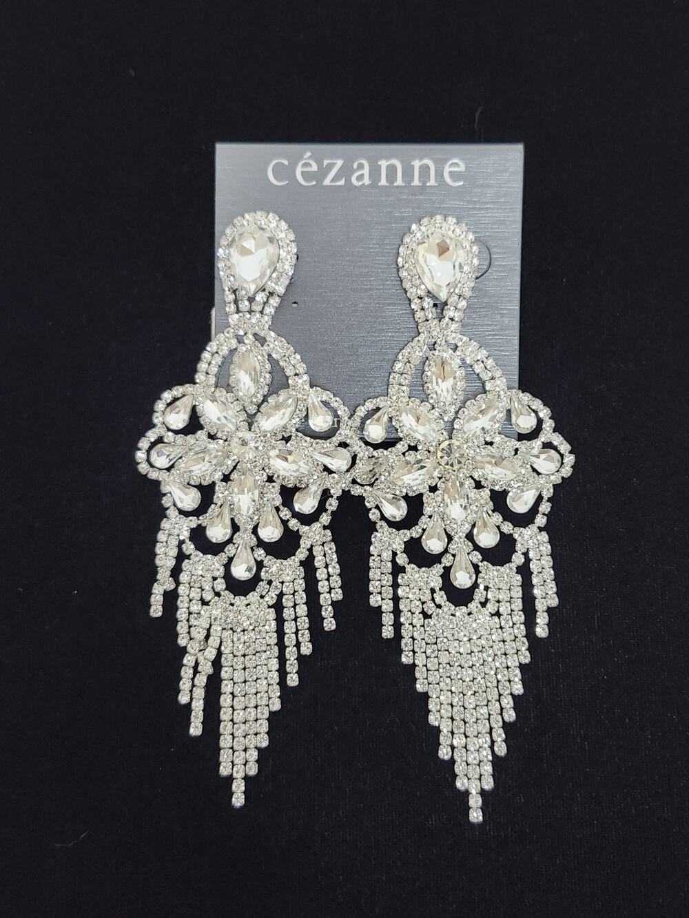Cezanne Silver Tone Rhinestone Dangle Drop Earrings 4.5 In Statement NWT